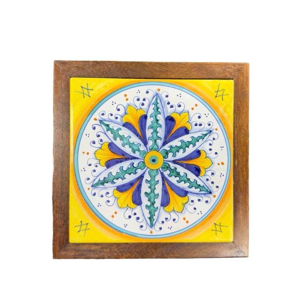 Pascal Ravello Pottery Italy Square Hand Painted Tile Wall Hanging Ceramic VTG